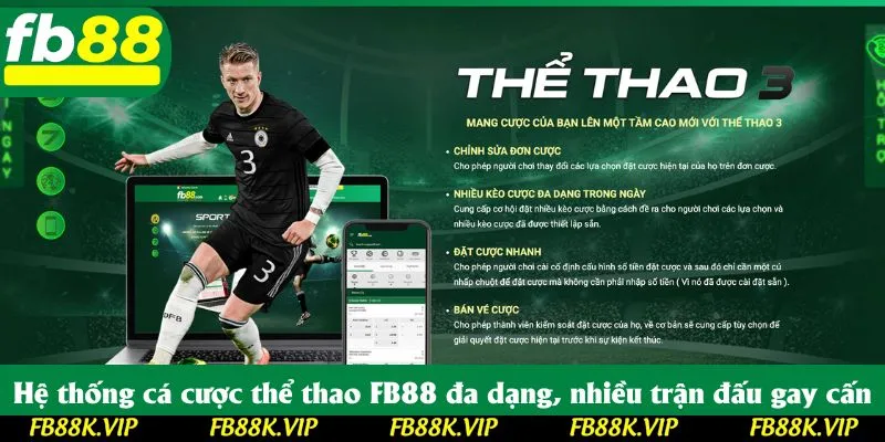 Hệ thống cá cược thể thao FB88 đa dạng, nhiều trận đấu gay cấn